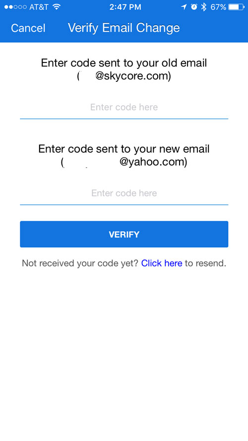 Verify Email Change Screen Verify your change in email address