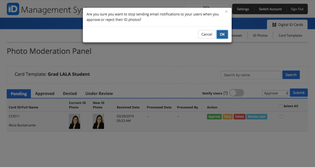 notify-pop-up Import card data