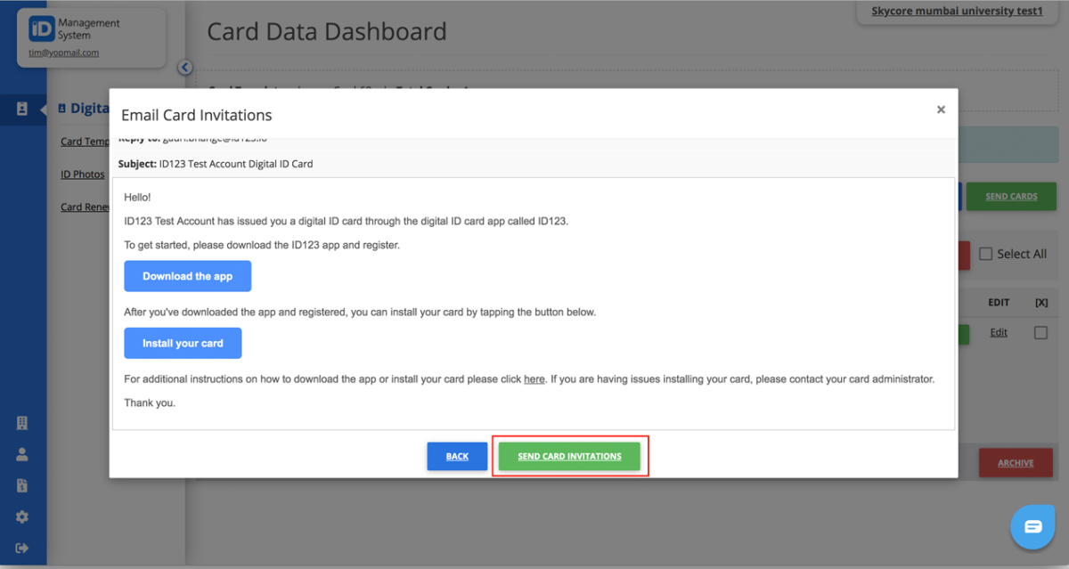 ID123 Knowledgebase | How to Send Cards in Bulk via Email?