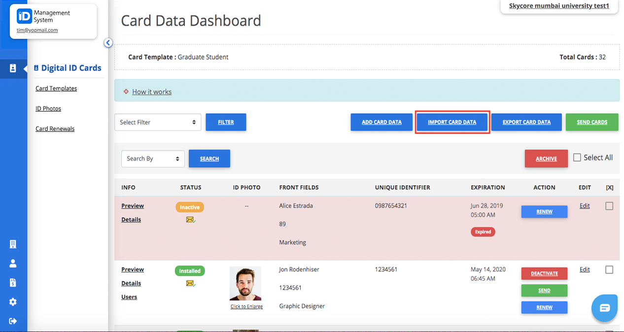 Import card data Import card data
