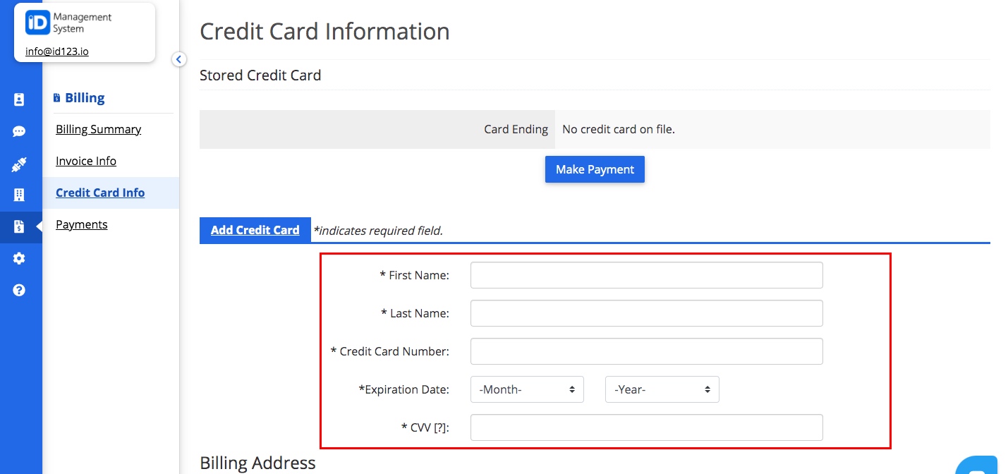 Step 2 Once on the “Credit Card Info” page, you can enter your credit